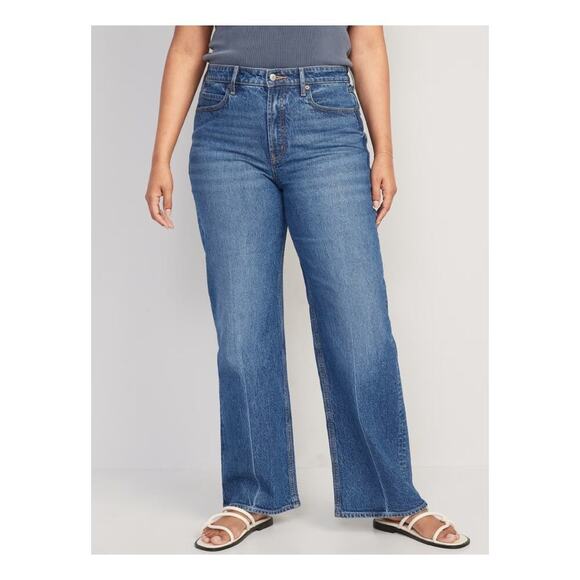 Old Navy Extra High Rise Sky Hi Wide Leg Trouser Jeans Retro Relaxed Size 26 - Picture 1 of 6